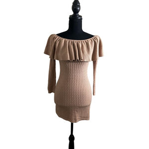 Olivaceous Women'sTan Knit Long Sleeve Sweater Dress, Size S